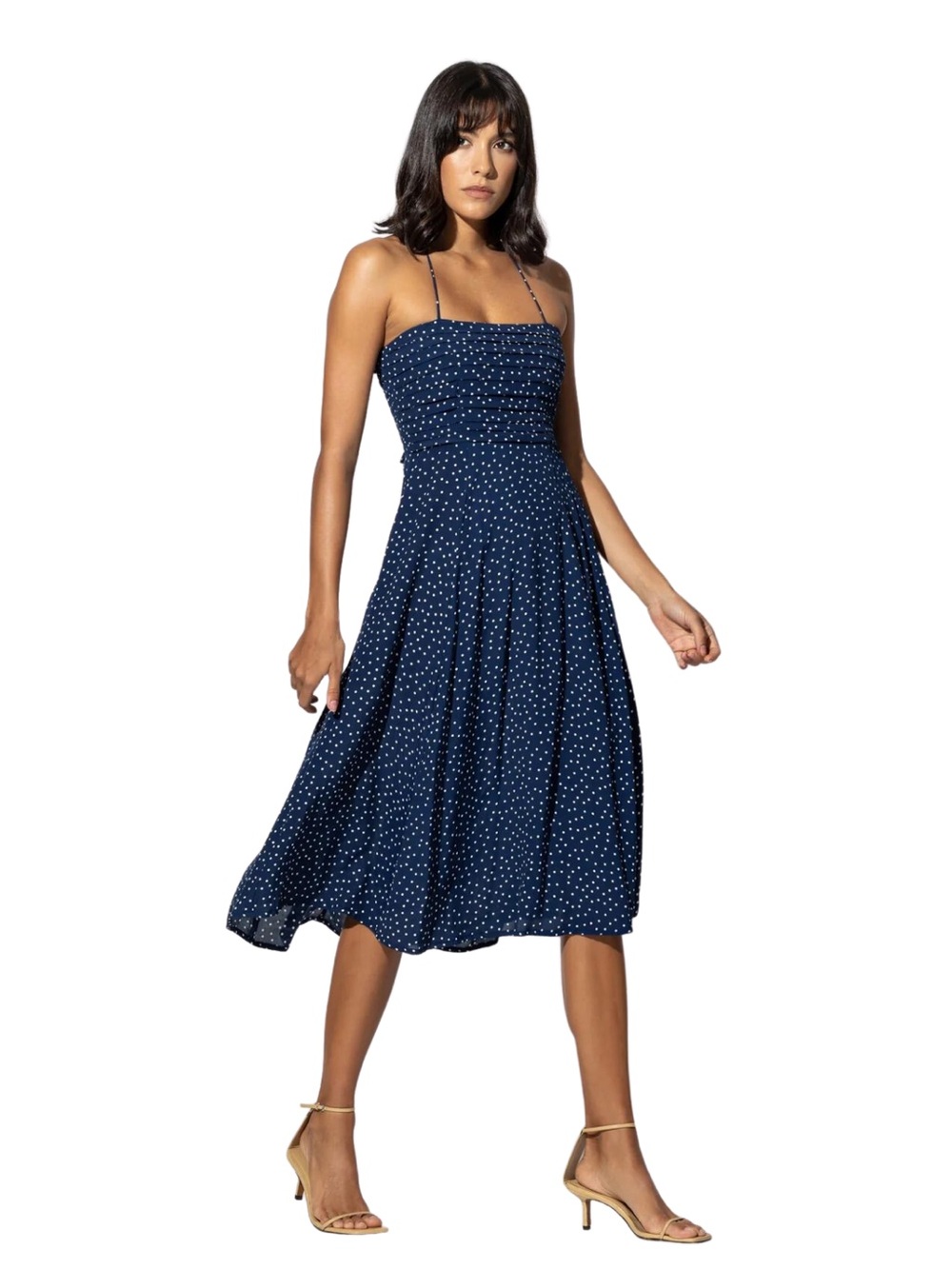 Lusana Cameron Pintuck Polka Dot Midi Dress XS
